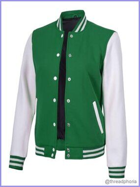 Fleece Varsity Bomber Jacket Women Letterman Button Casual